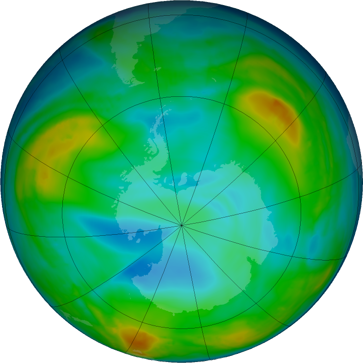 Antarctic ozone map for 24 June 2016